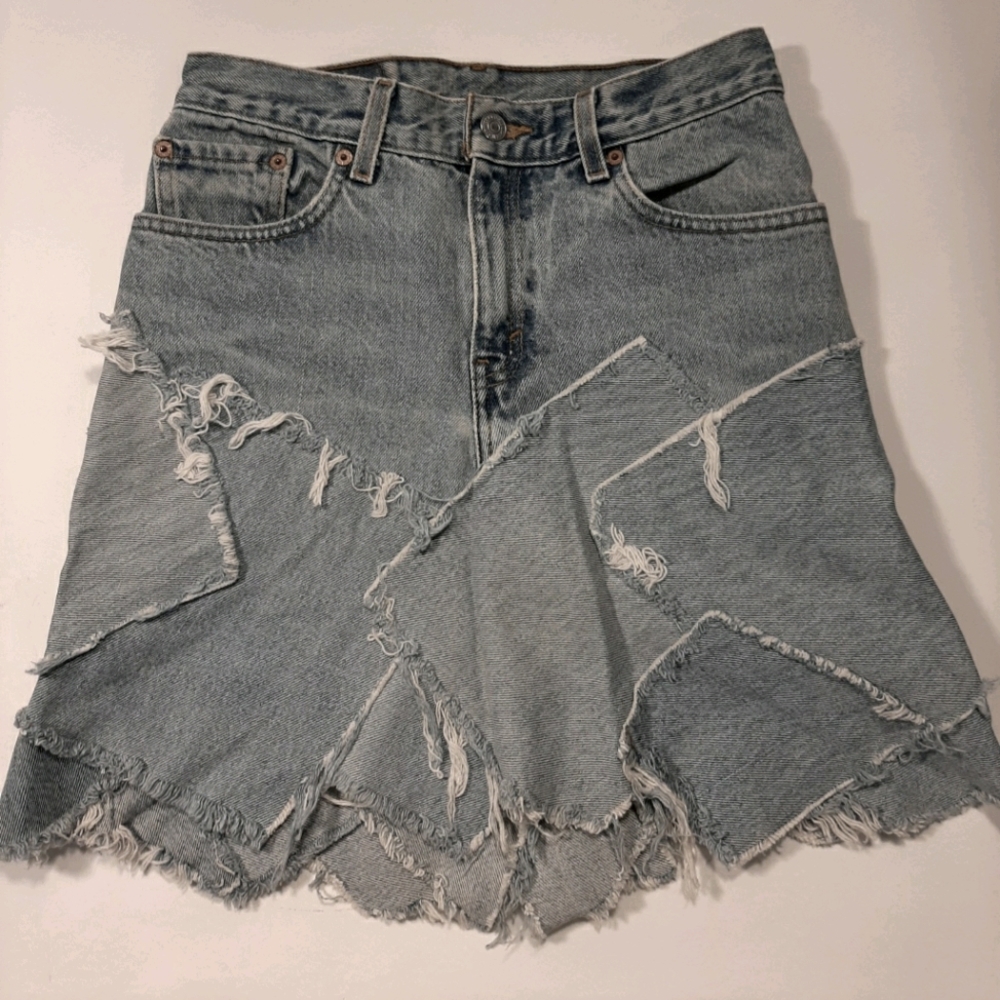 Levi High Waisted Deconstructed Denim Skirt